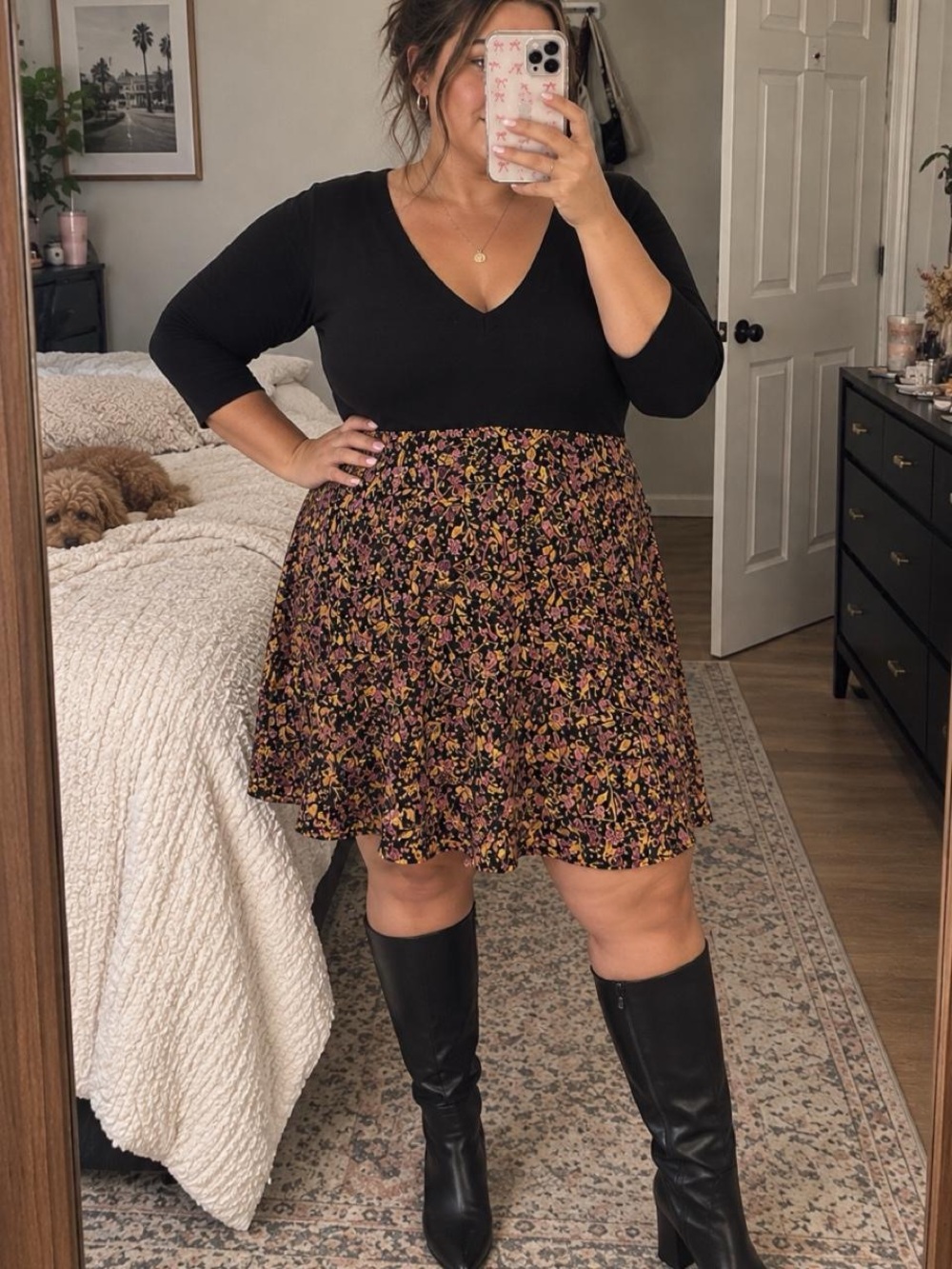 torrid Black Top with Black Floral Skater Dress